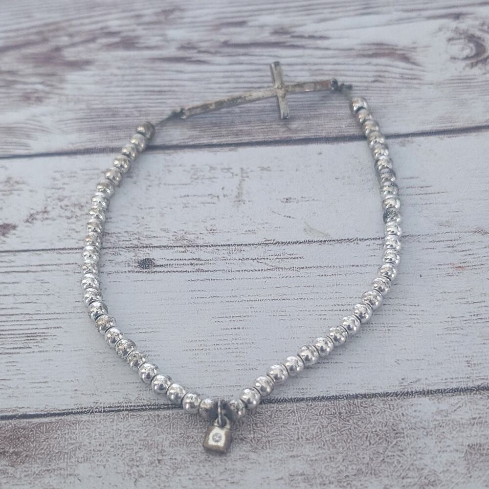 Silver Tone NW Bracelet with Cross Charm - Heavy Tarnish